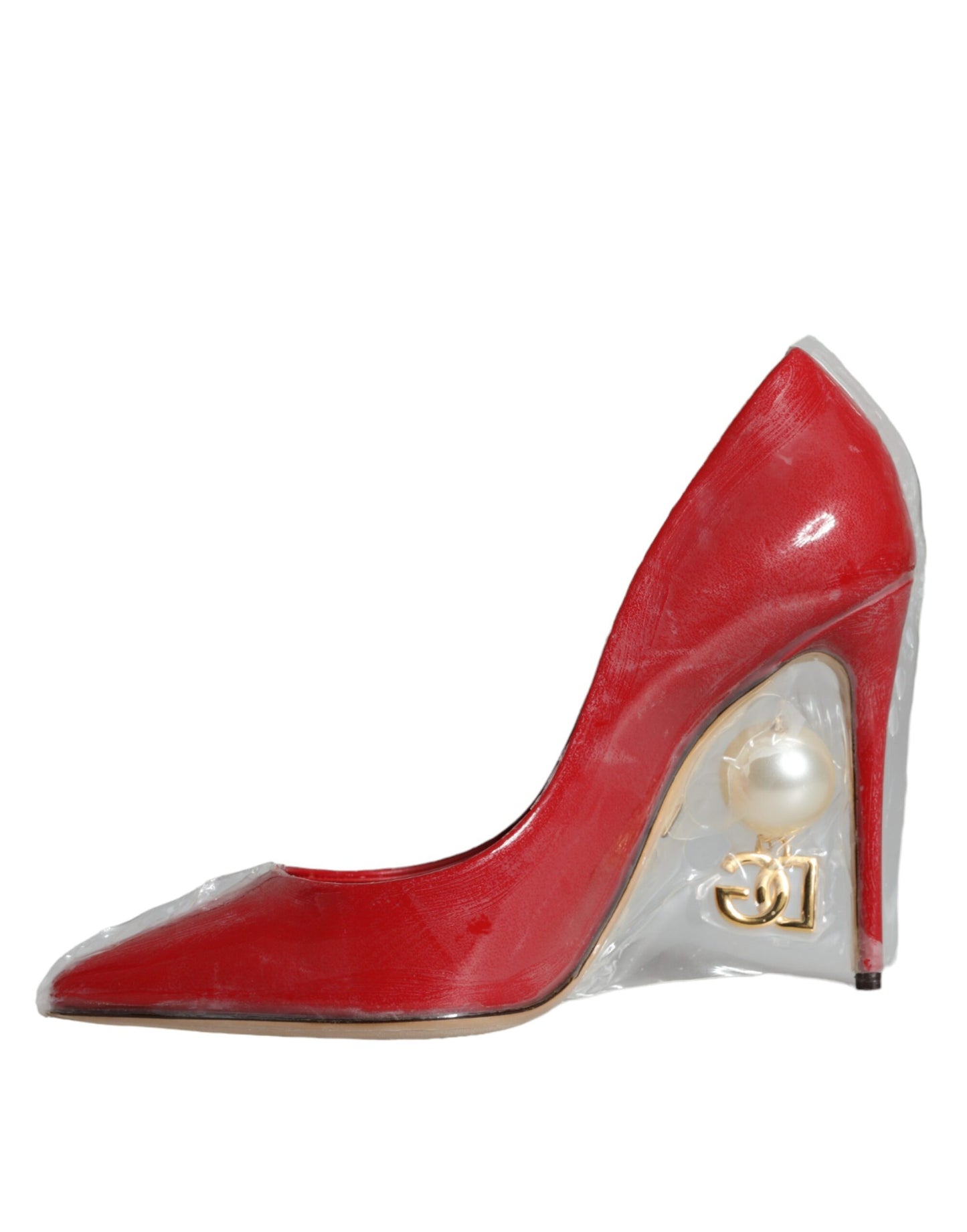 Dolce & Gabbana Red Patent Leather Pearl Heels Pumps Shoes