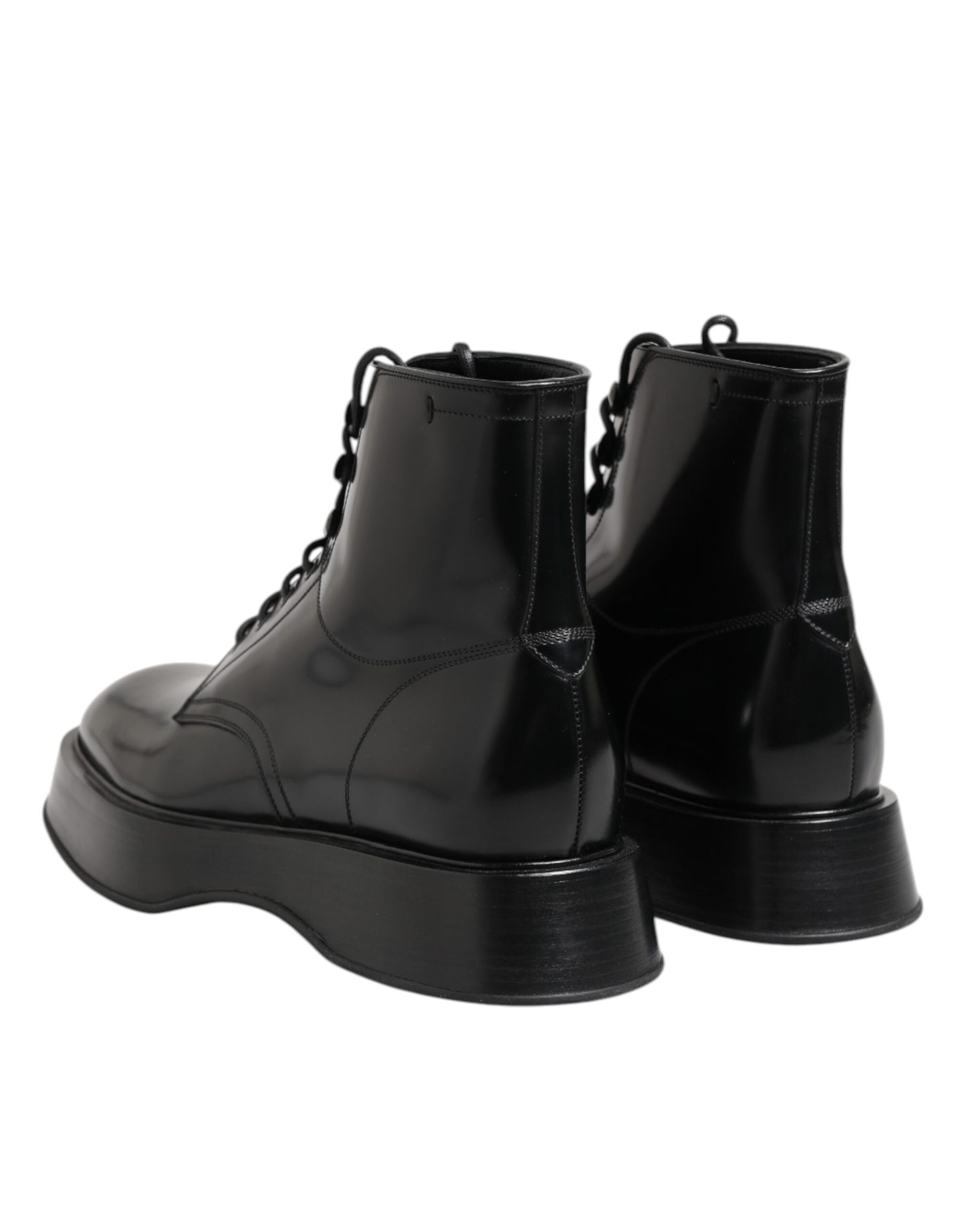 Dolce & Gabbana Black Leather Logo Ankle Boots Lace Up Shoes