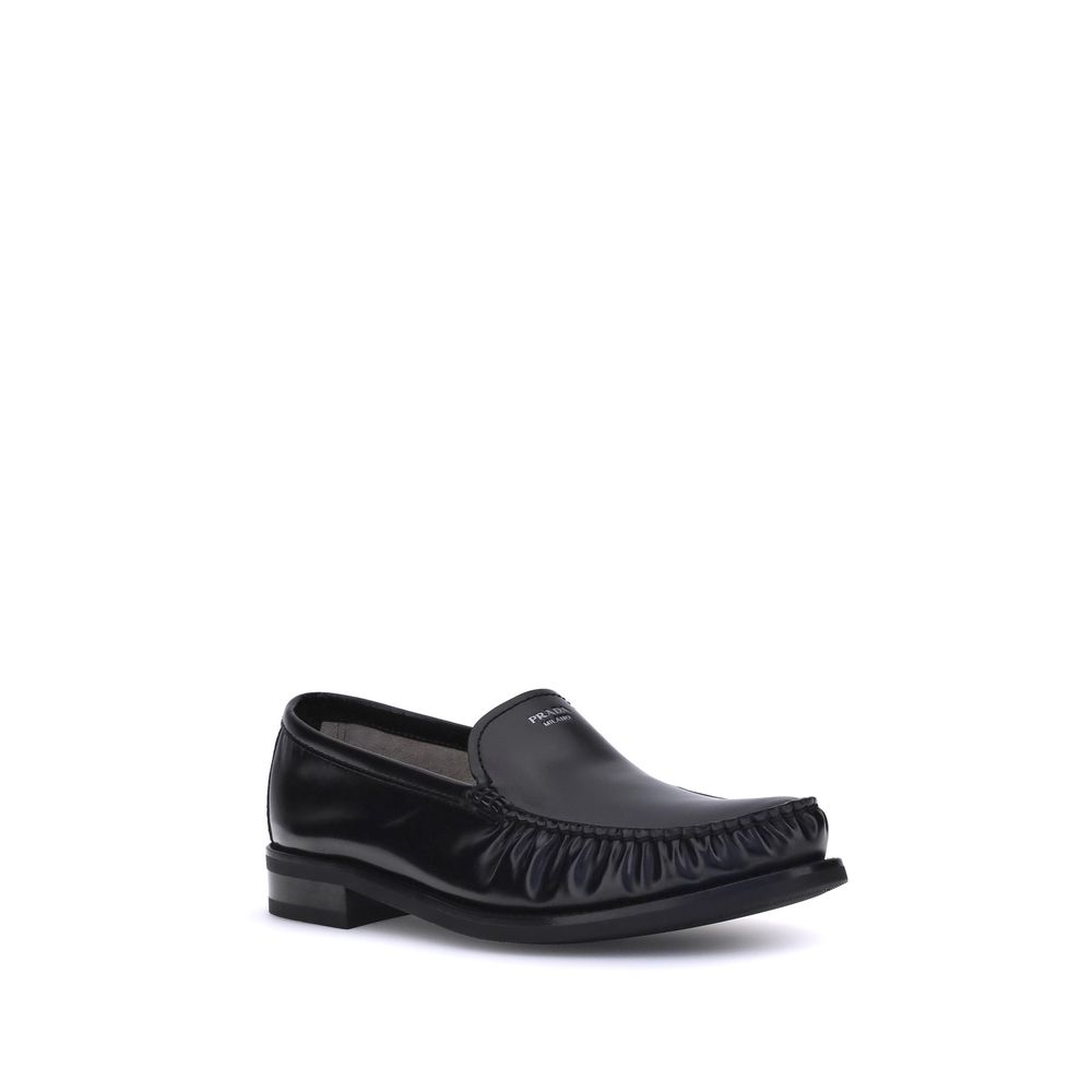 Prada Black Calf Leather Bos Taurus Slip-On Loafers