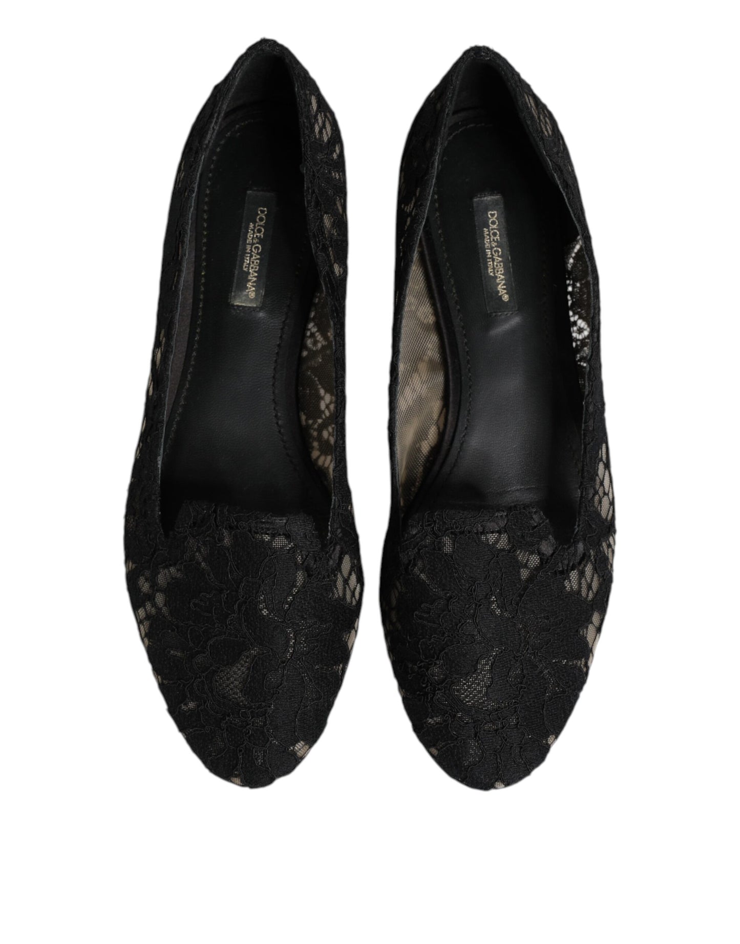Dolce & Gabbana Black Taormina Lace Slip On Flats Shoes
