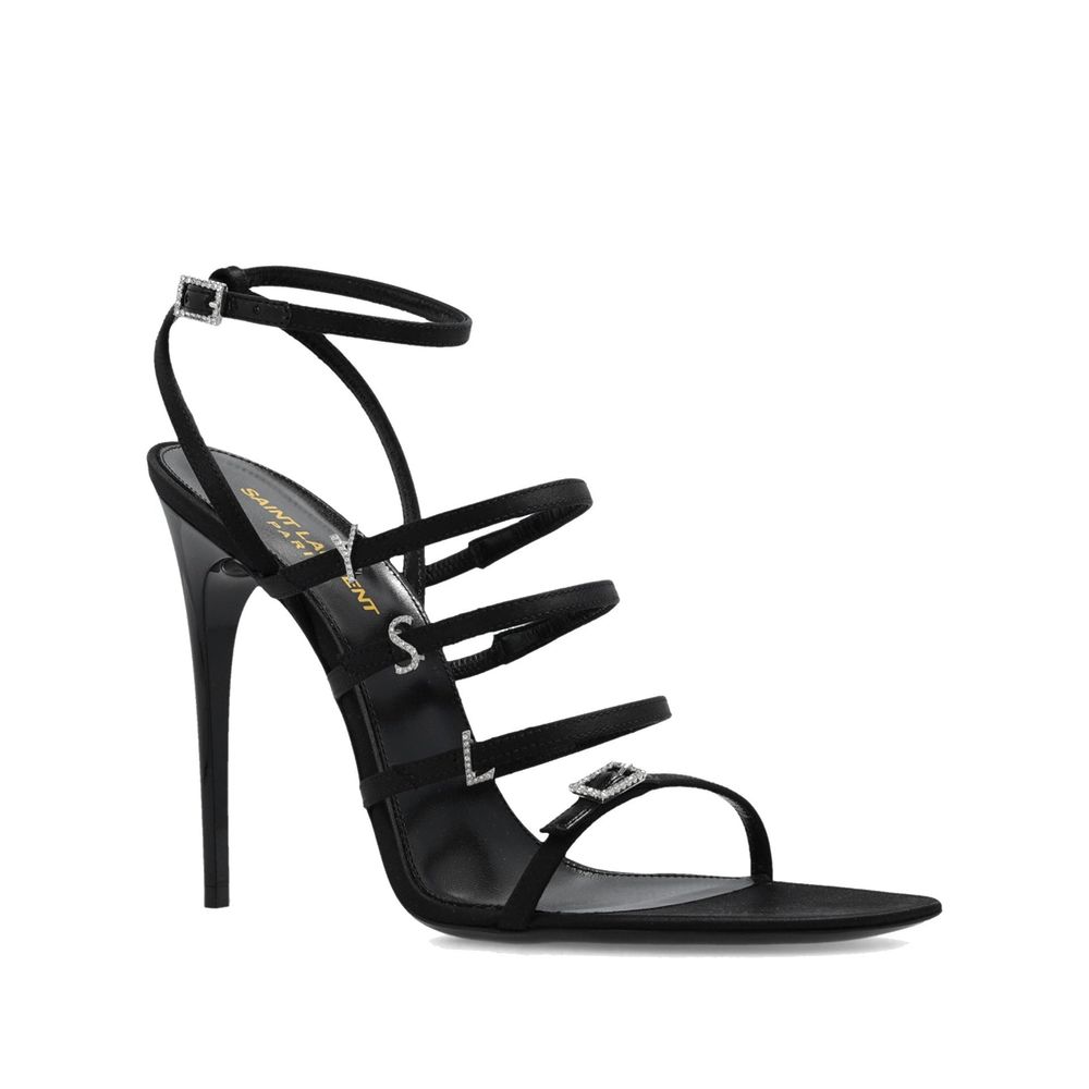 Saint Laurent Black Silk Stiletto Heel Sandals