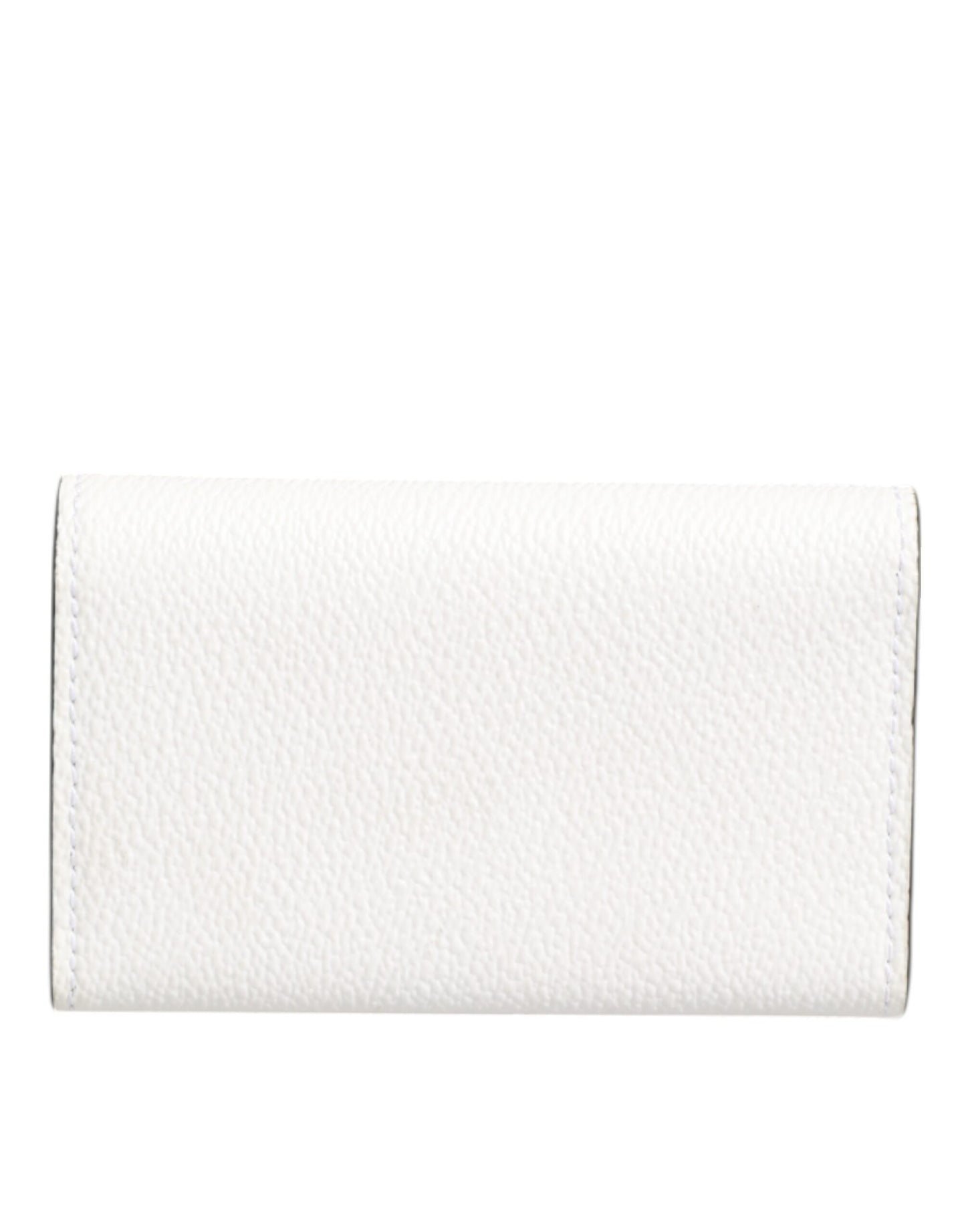 Dolce & Gabbana White Leather Card Case Holder Wallet Gold Logo Plate Key Holder