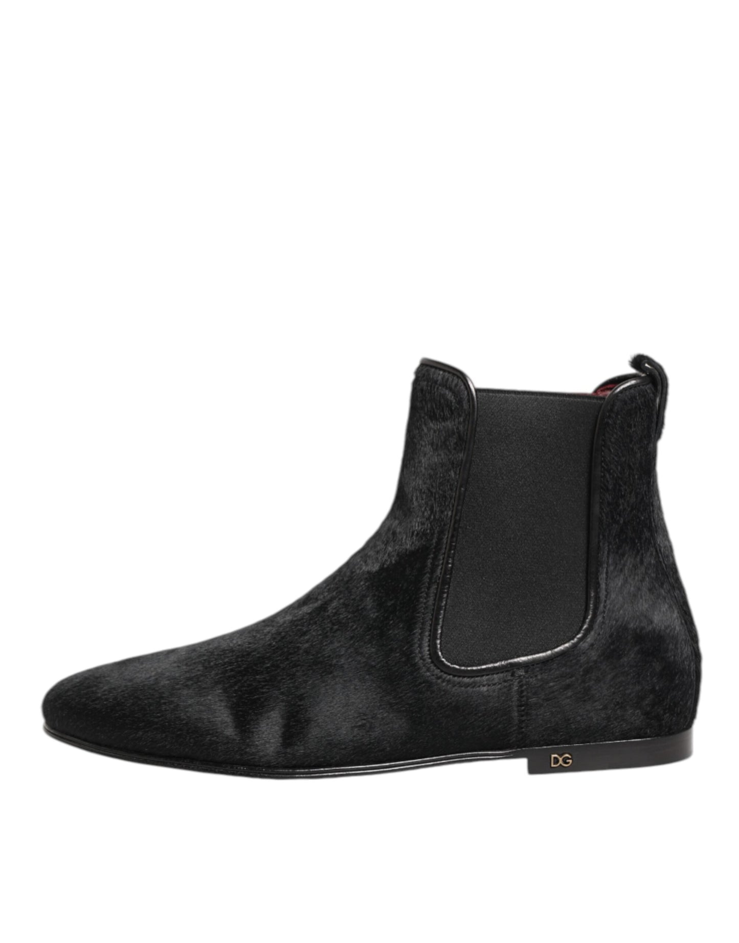 Dolce & Gabbana Black Leather Fur Men CHELSEA Boots Shoes