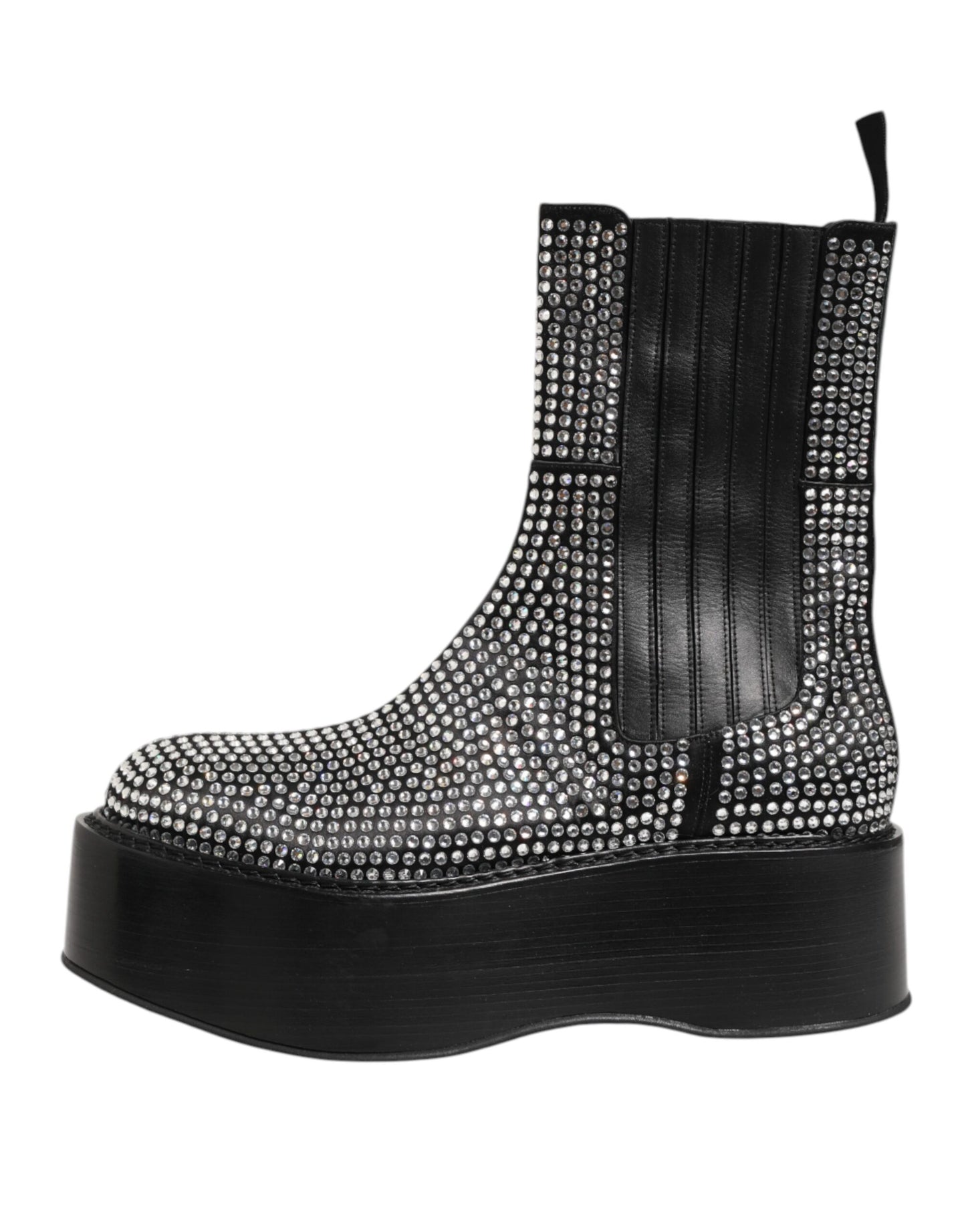 Dolce & Gabbana Black Crystal Strass Mid Calf Short Boots Shoes