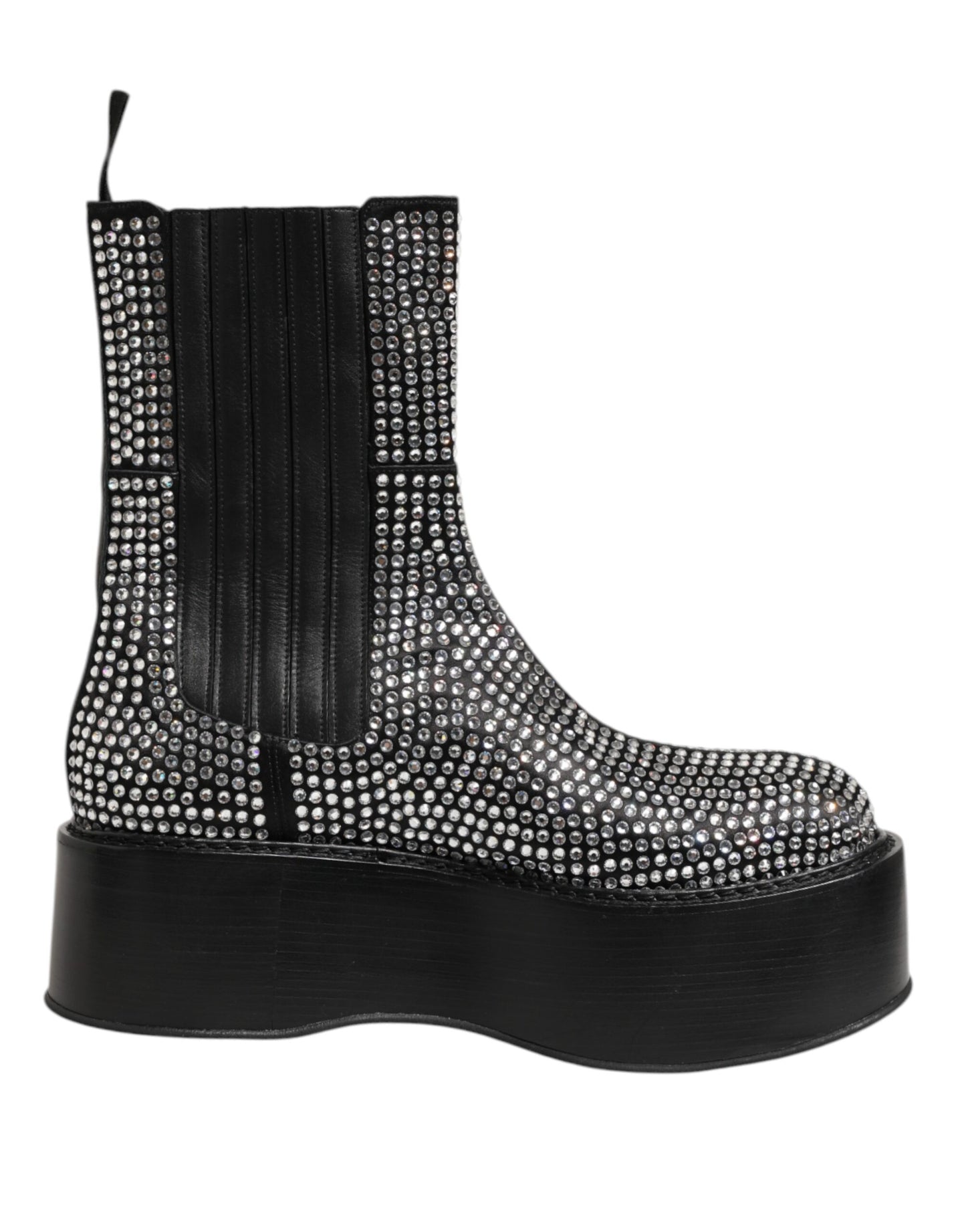 Dolce & Gabbana Black Crystal Strass Mid Calf Short Boots Shoes