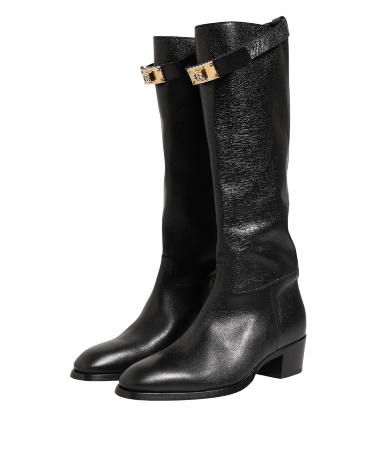 Dolce & Gabbana Black Logo Plaque Over The Calf Boots Shoes