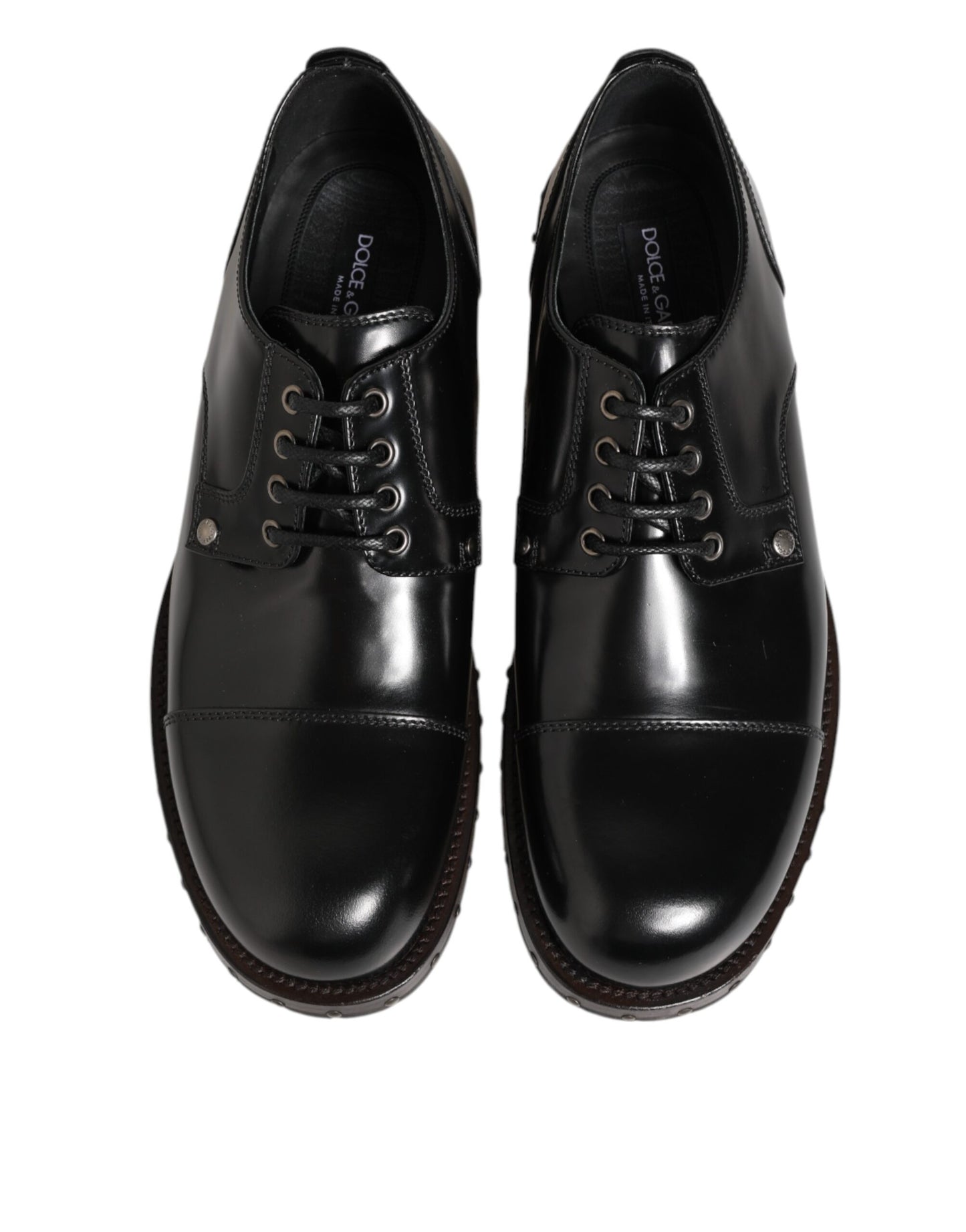 Dolce & Gabbana Black Leather Studded Men Formal Derby Shoes