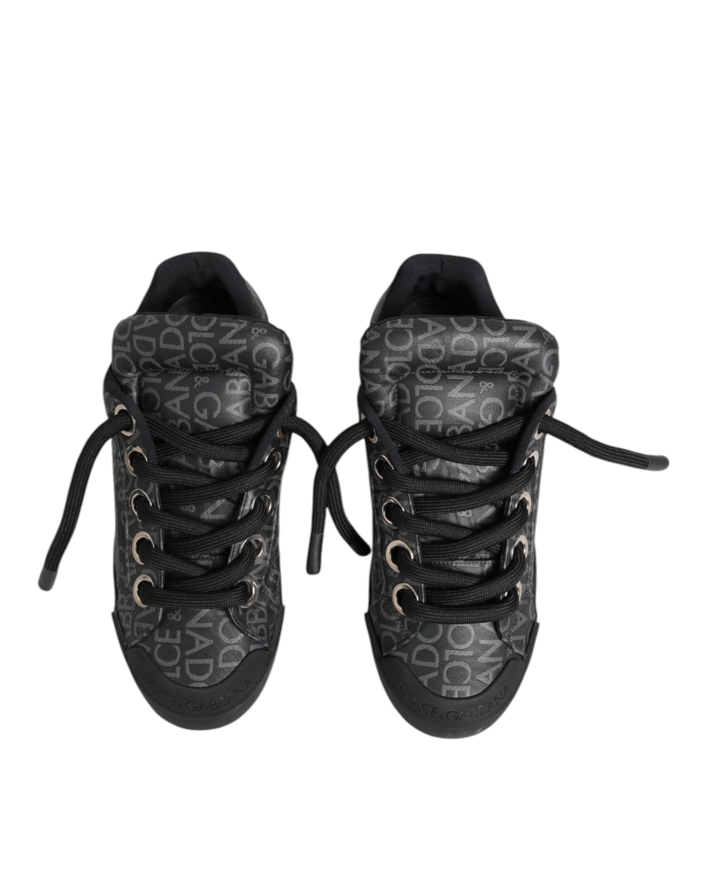 Dolce & Gabbana Black Cotton Denim Logo Low Top Sneakers Shoes