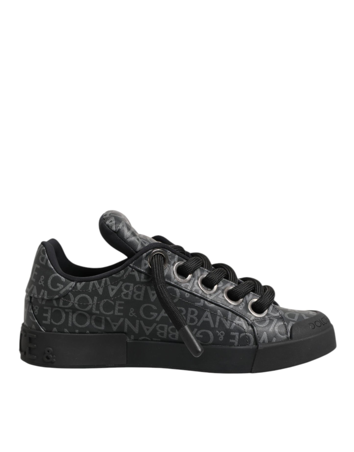 Dolce & Gabbana Black Cotton Denim Logo Low Top Sneakers Shoes