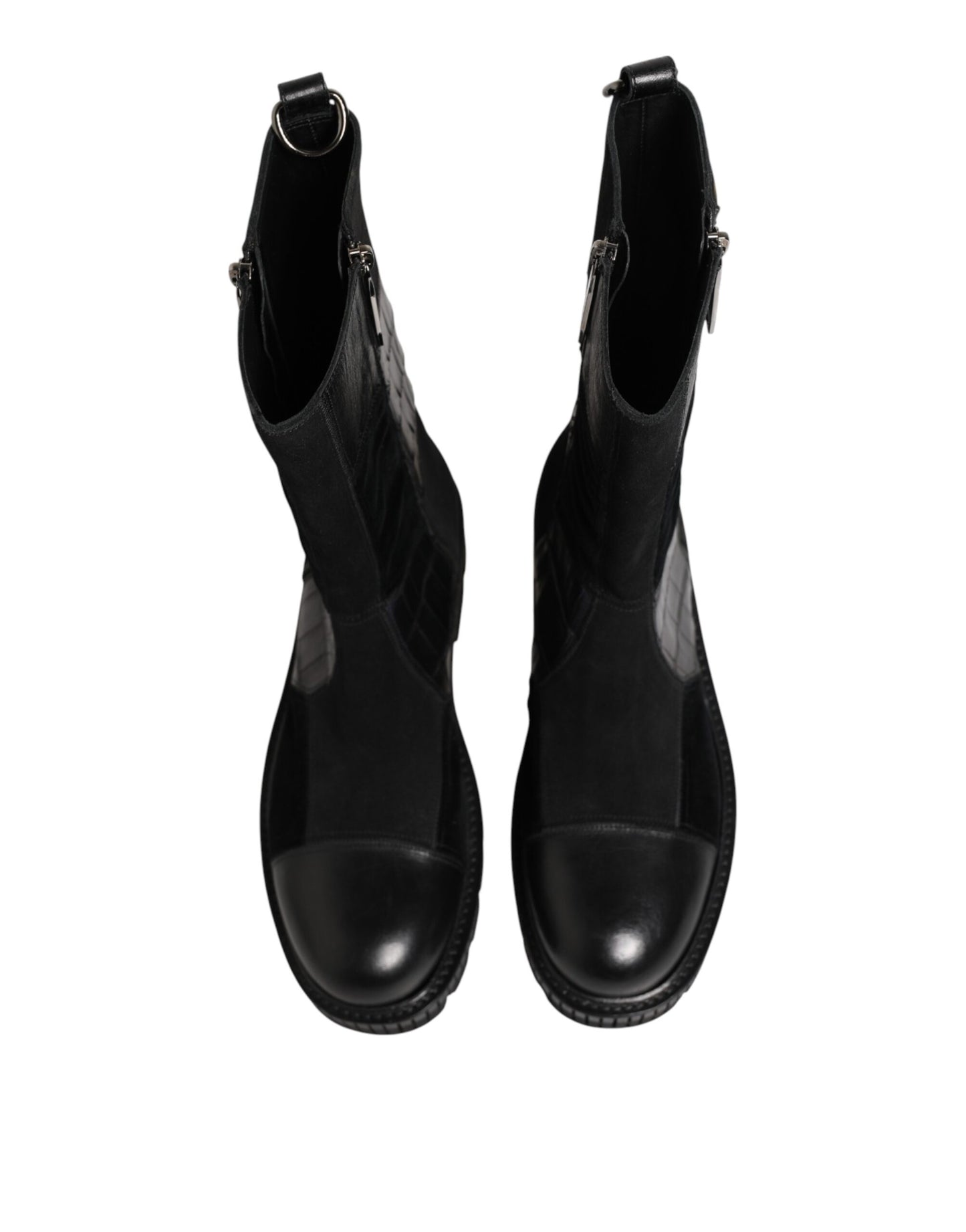 Dolce & Gabbana Black Patchwork Leather Mid Calf Boot Shoes