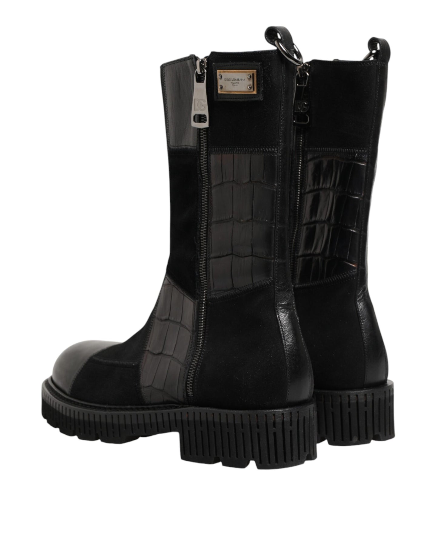 Dolce & Gabbana Black Patchwork Leather Mid Calf Boot Shoes