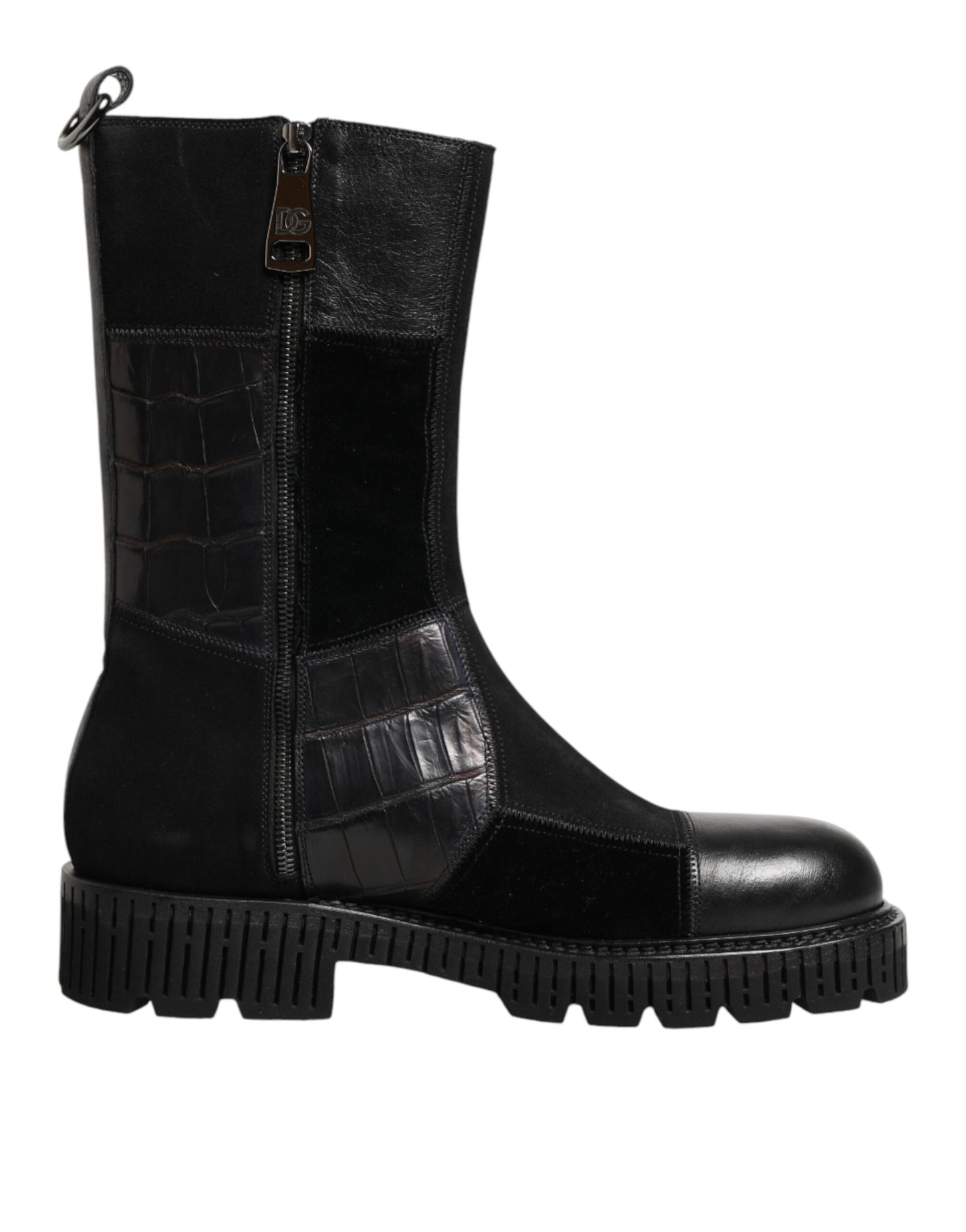 Dolce & Gabbana Black Patchwork Leather Mid Calf Boot Shoes