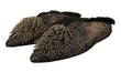 Paola D'Arcano Gold Jacquard Leather Embellished Slip On Shoes