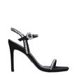 Stuart Weitzman Black Satin Stiletto Heel Sandals