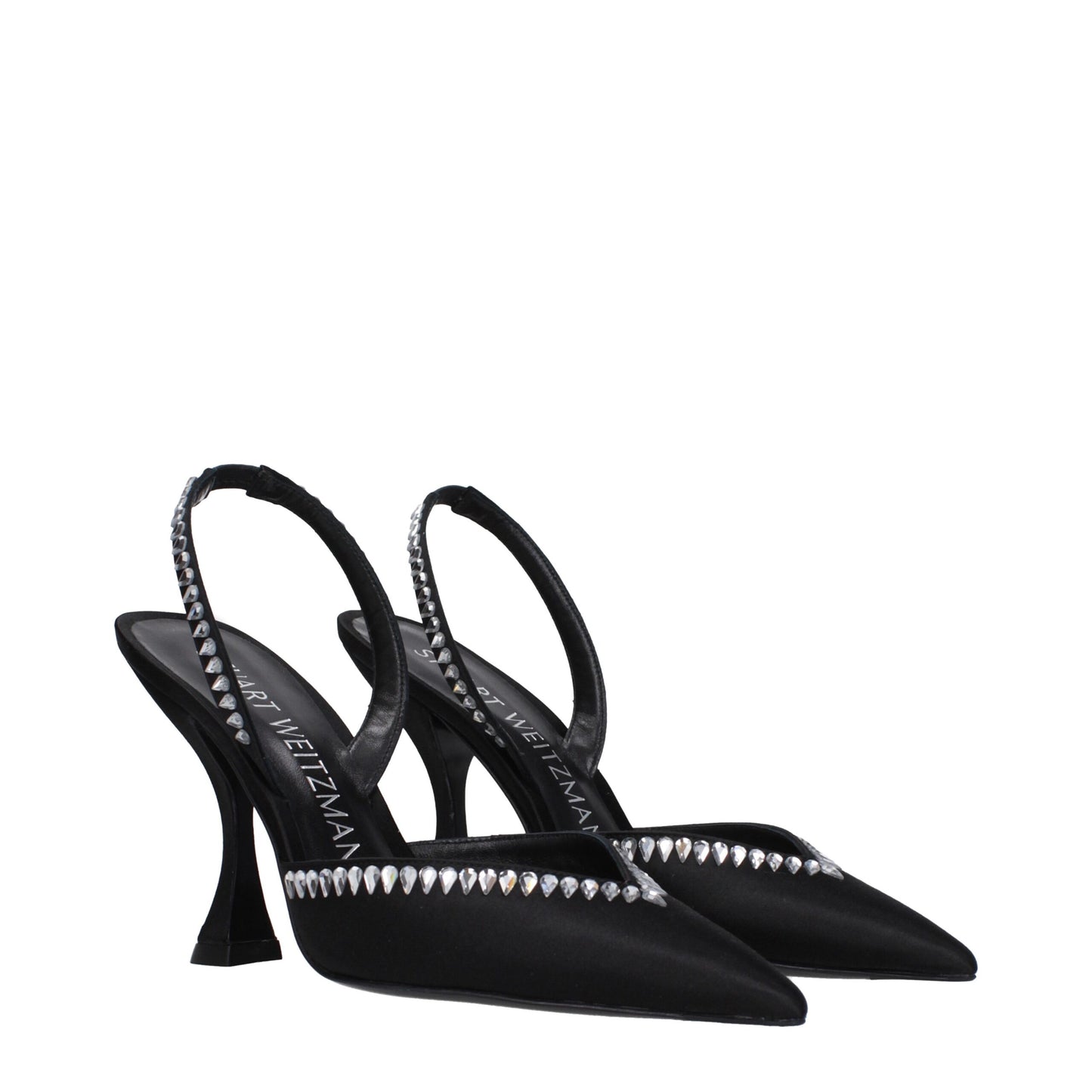 Stuart Weitzman Black Satin Stiletto Heel Sandals