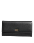 Dolce & Gabbana Black Leather Trifold Logo Plaque Card Holder Wallet