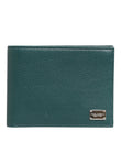 Dolce & Gabbana Green Leather DG Logo Plaque Bifold Card Holder Wallet