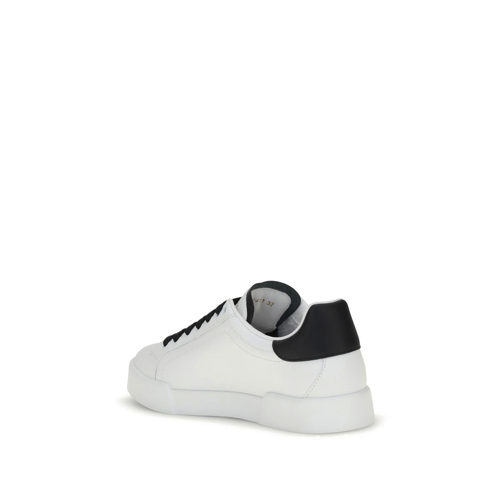 Dolce & Gabbana White Calf Leather Bos Taurus Low Top Sneakers