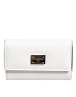 Dolce & Gabbana White Leather Card Case Holder Wallet Gold Logo Plate  Key Holder
