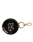 Dolce & Gabbana Black Lamb Leather DG Crystal Logo Round Coin Purse Wallet