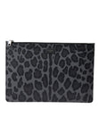 Dolce & Gabbana Multicolor Leopard Jacquard Logo Plaque Document Briefcase Bag