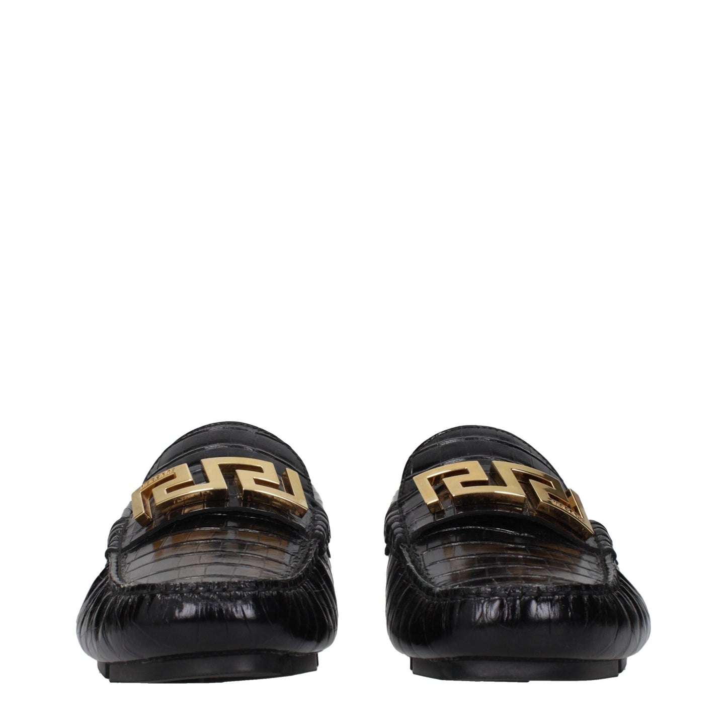 Versace Black Leather Slip-On Loafers