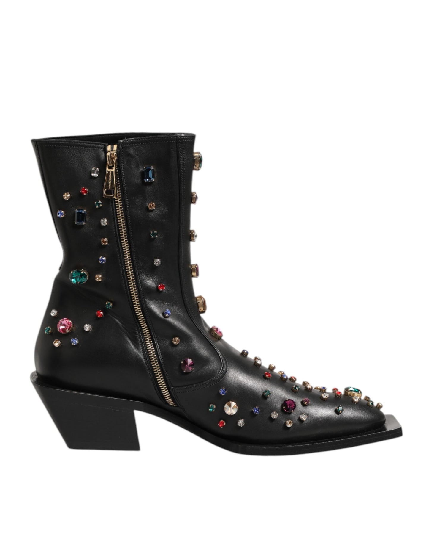 Dolce & Gabbana Black Crystal Embellished Men Short Boots Shoes