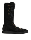 Dolce & Gabbana Black Alpaca Wool Suede Mid Calf Boots Shoes