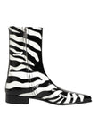 Dolce & Gabbana Black White Zebra Leather Mid Calf Boots Shoes