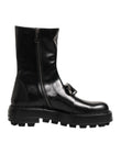 Dolce & Gabbana Black Logo Plaque Mid Calf Biker Boots Shoes
