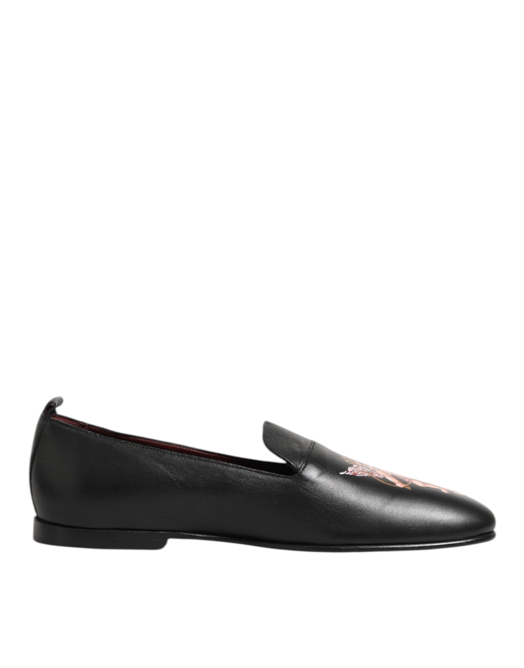 Dolce & Gabbana Black DG Angel Leather Slip On Loafers Shoes