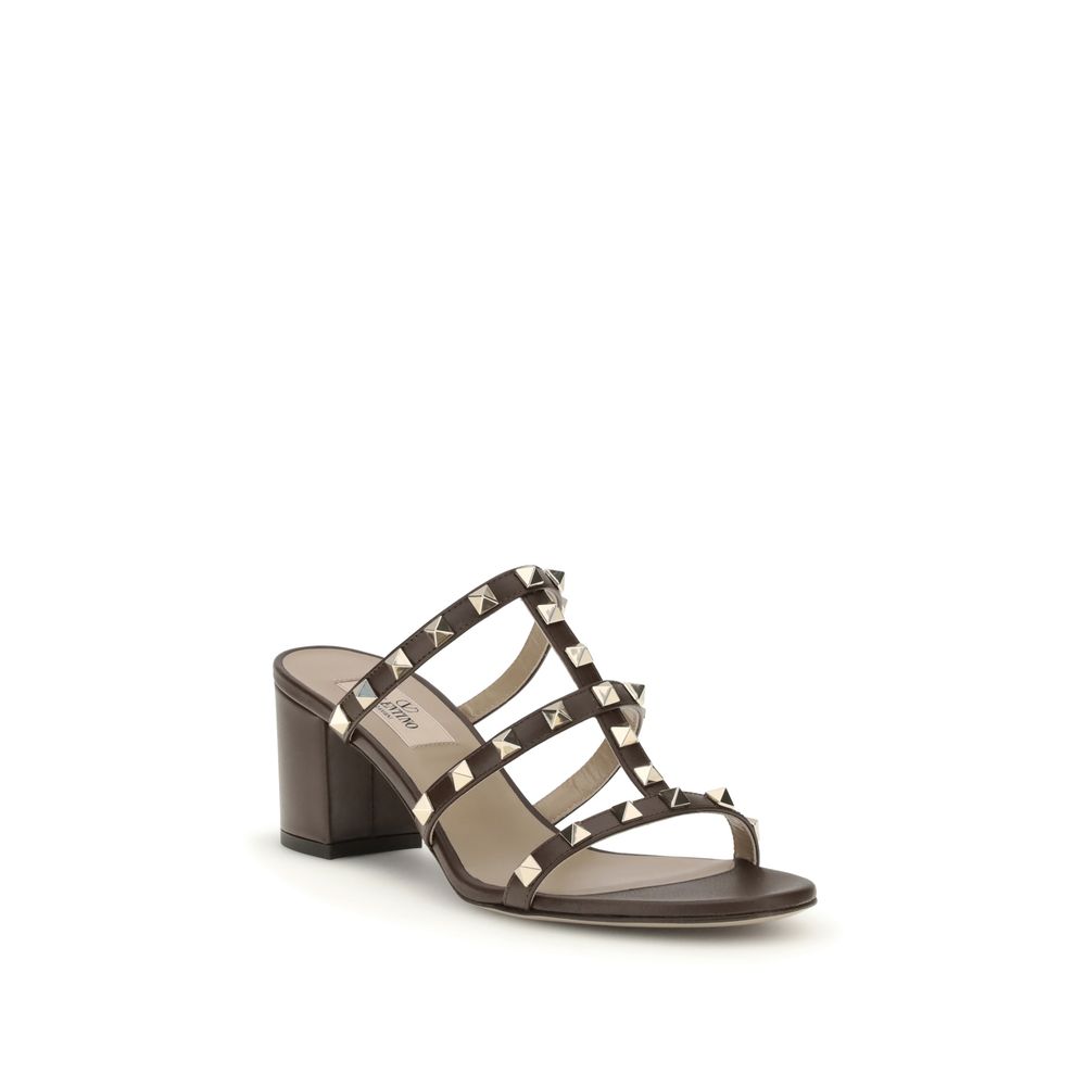 Valentino Garavani Brown Calf Leather Bos Taurus Flat Sandals