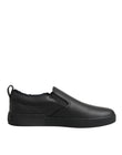Dolce & Gabbana Black Leather Low Top Slip On Sneakers Shoes