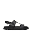 Versace Black Leather Flat Sandals