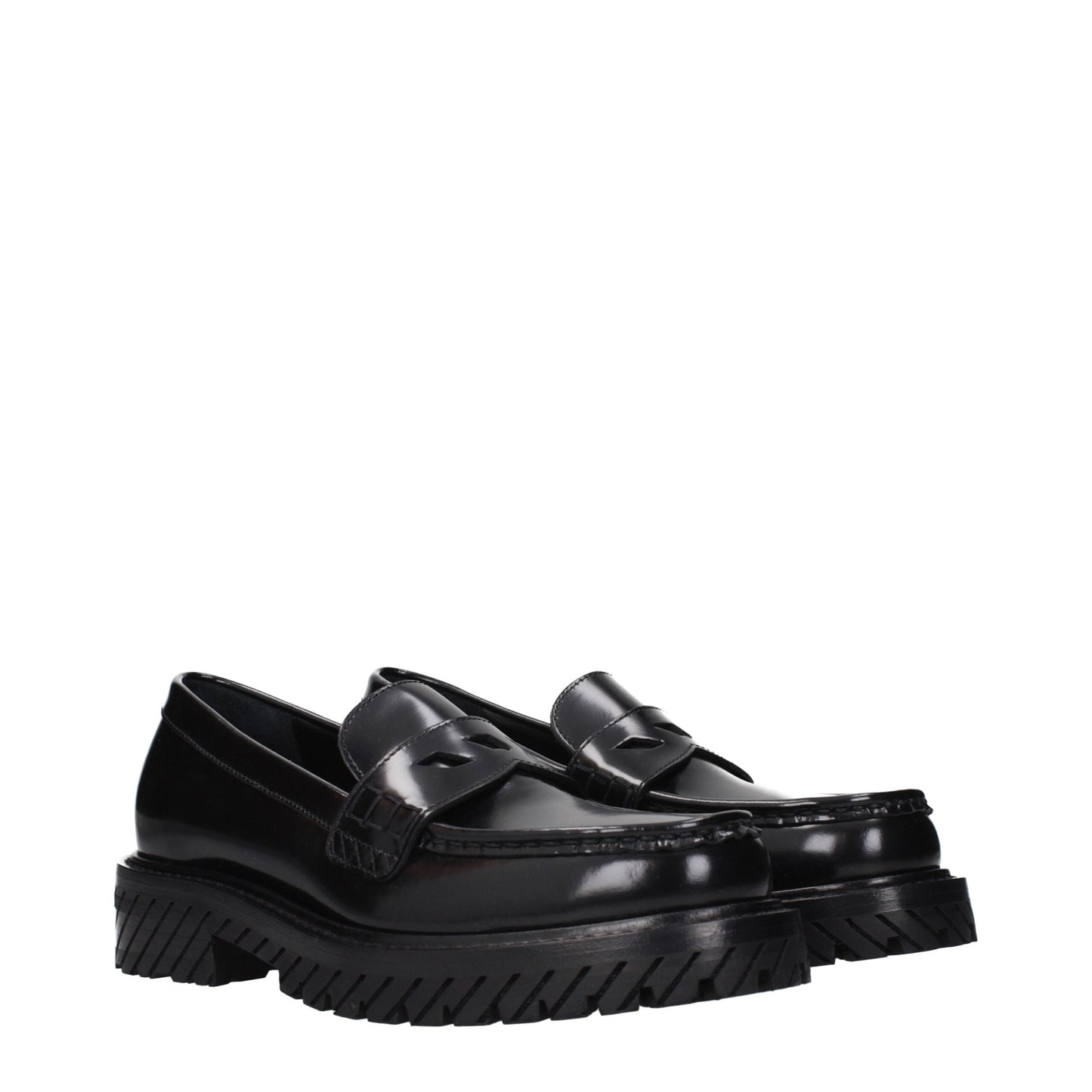 Off-White Black Leather Slip-On Loafers