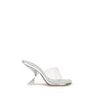 Amina Muaddi Silver Calf Leather Bos Taurus Stiletto Heel Sandals