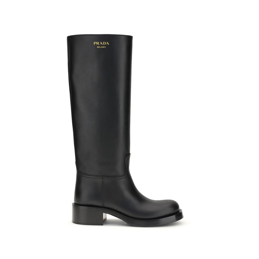 Prada Black Calf Leather Bos Taurus Boots