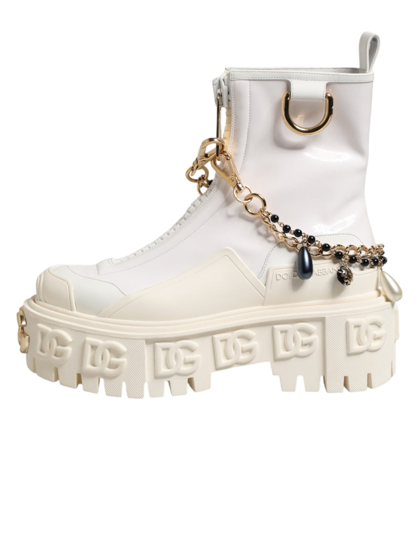 Dolce & Gabbana White Leather Rubber Logo Ankle Boots Shoes